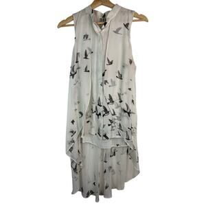 Haute Hippie Women's S Cream Black Flying Birds Flowy Silk Tank Top